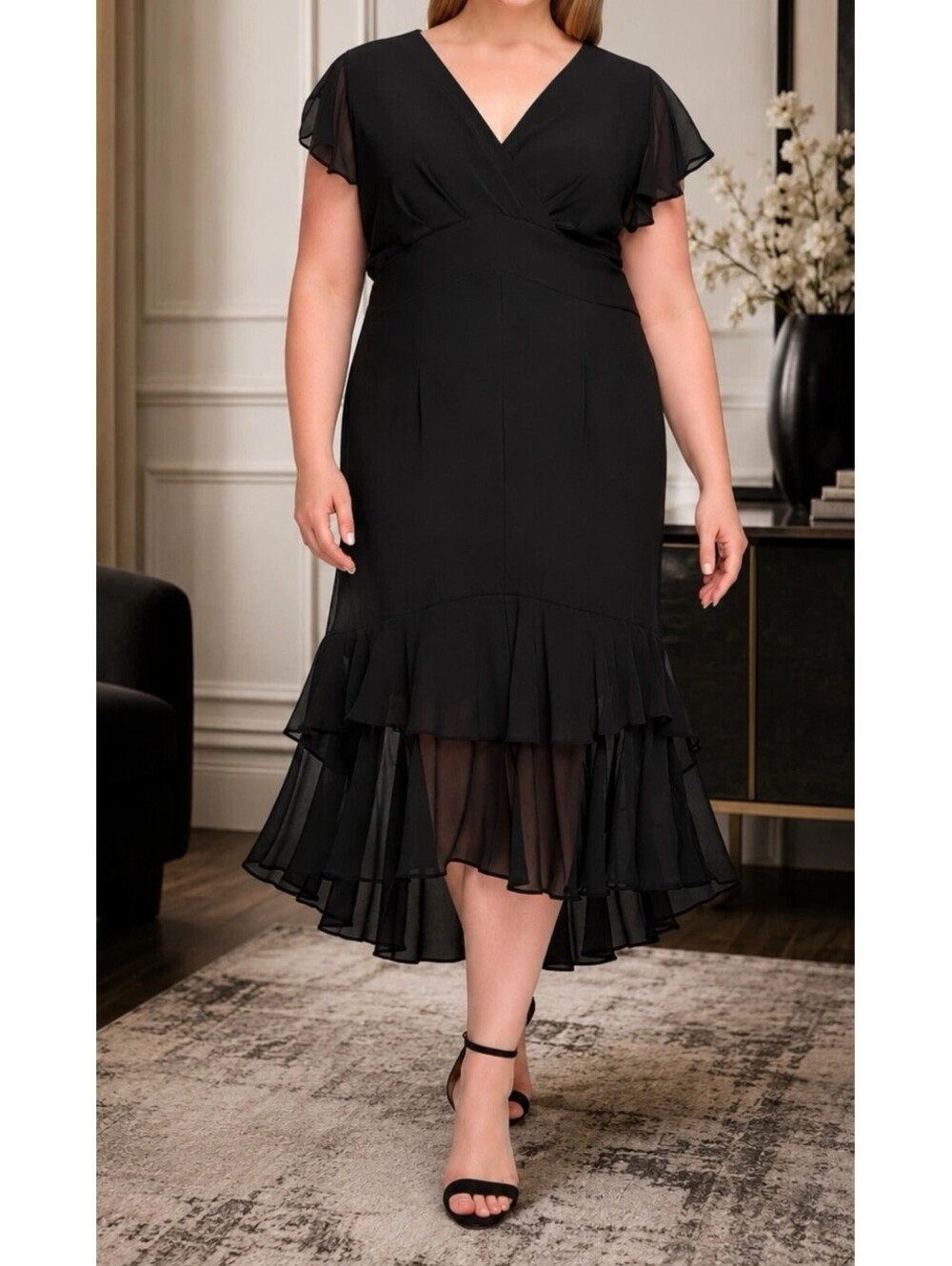 Tommy Hilfiger Black Ruffle Hem Midi Dress Size 20W